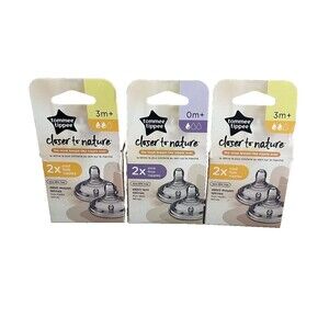 Three Pack of Tommee Tippee Closer to Nature Baby Bottle Nipples 3m+ & 0m+